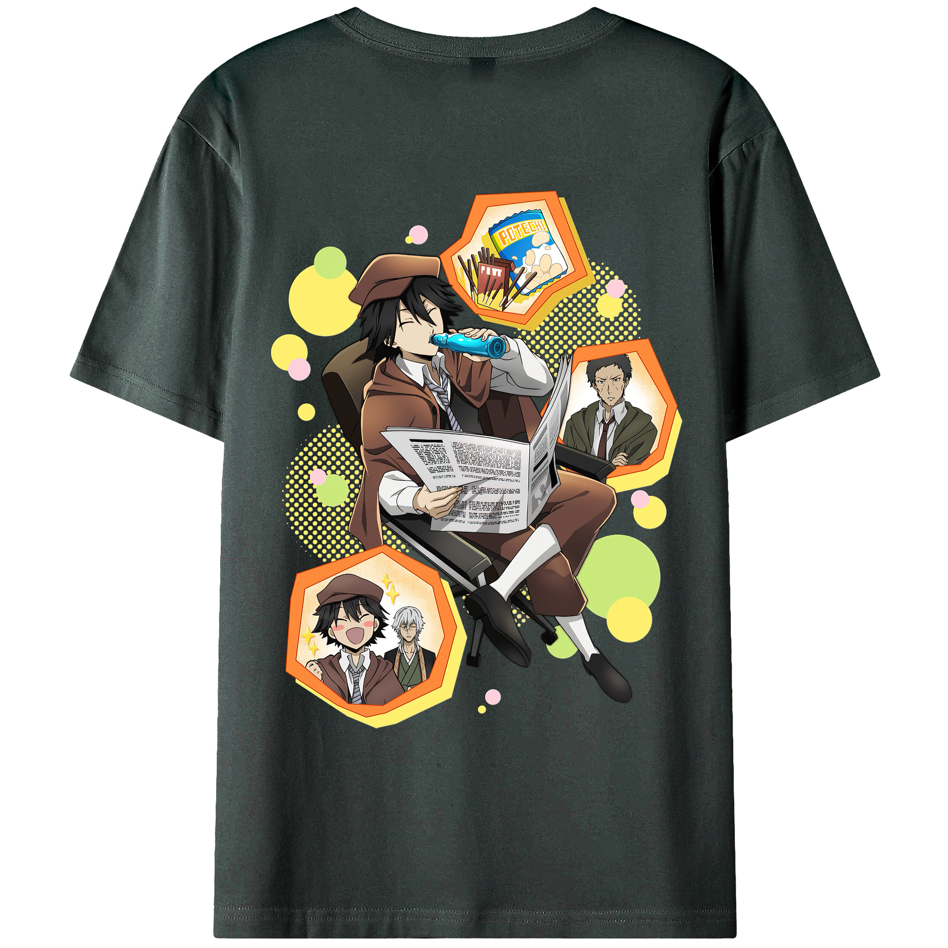 （画像用） 文豪ストレイドッグス Bungo Stray Dogs 綿100％ メンズ半袖Tシャツ（バックプリント） 通気性
